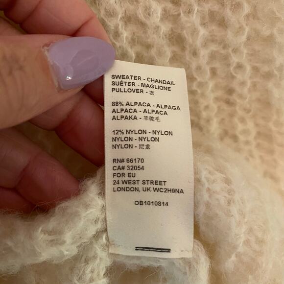 Free People Women Small Moonbeam Cream Alpaca Lighweight V-neck Pullover Sweater - Picture 9 of 9